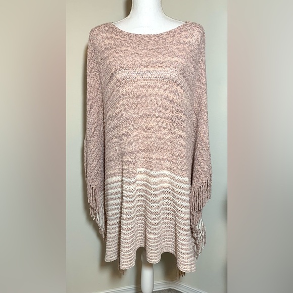 Raj Cream and Pink Knit Poncho Sweater Women One Size - Picture 1 of 6